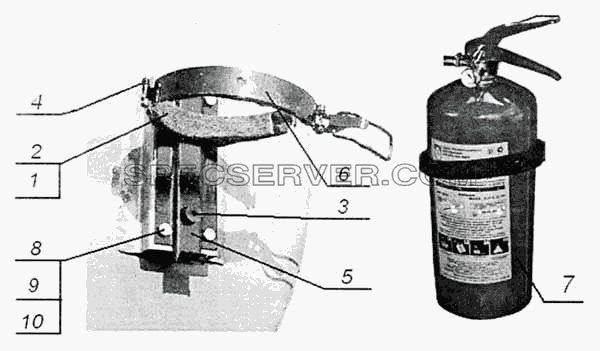 Установка огнетушителя для НефАЗа-9693 (список запасных частей)