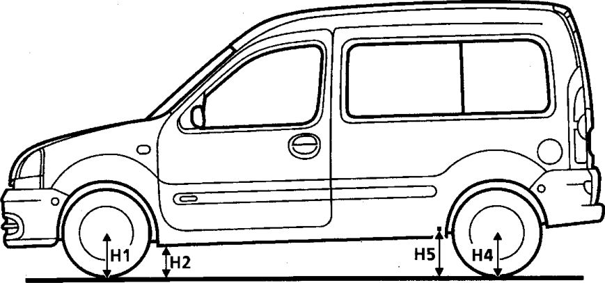 10. Высота контрольных точек нижней части автомобиля Renault Kangoo 1997-2007