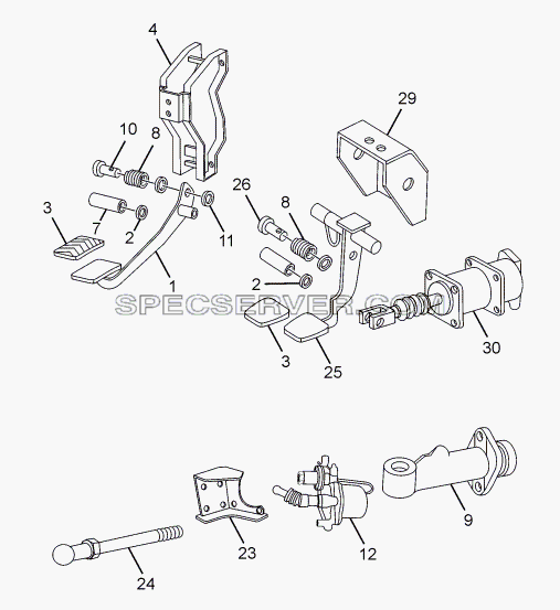 CLUTCH AND BRAKE CONTROLS для LPT 613 LHD EURO II (список запасных частей)