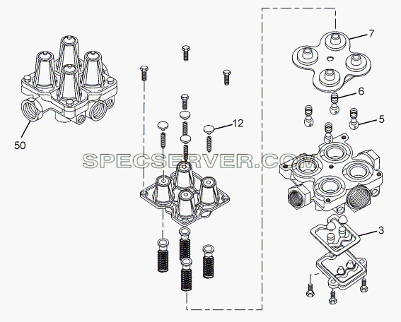 QUADRUPLE SYSTEM PROTECTION VALVE для LPT 613 LHD EURO II (список запасных частей)