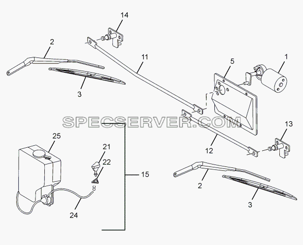 WIPER MOTOR AND LINKAGES (TILT CAB) для LPT 1618 ТС/52 (список запасных частей)