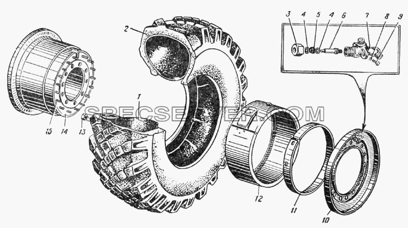 Колесо автомобиля Урал-375Д (Рис. 75) для Урал-375 (список запасных частей)