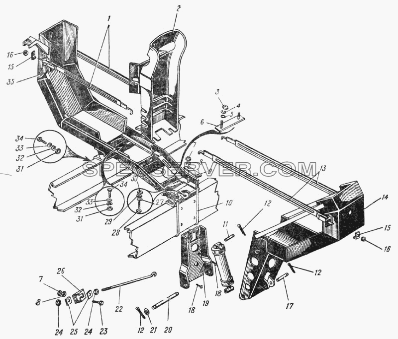 Держатель запасного колеса автомобиля Урал-375С (Рис. 80) для Урал-375 (список запасных частей)