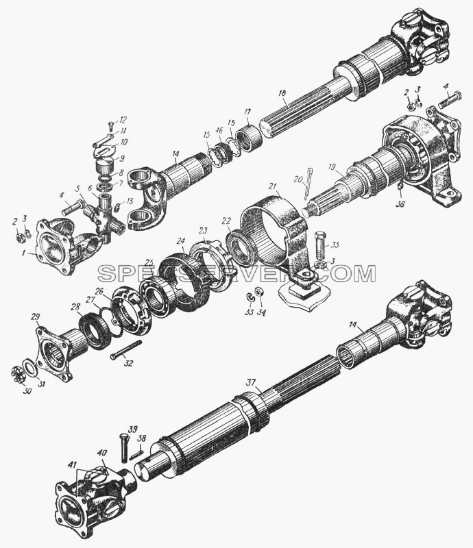 Привод лебедки (Рис. 133) для Урал-375 (список запасных частей)