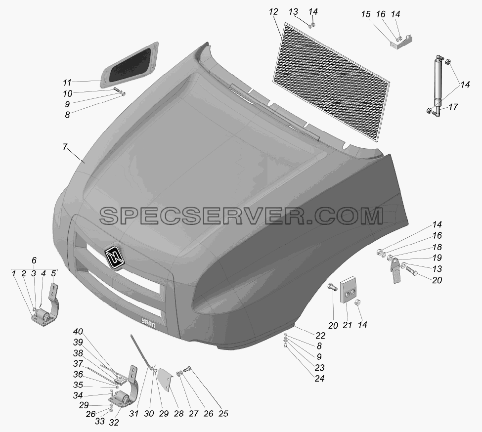 Капот с петлями для Урал-4320-0971-58 (список запасных частей)