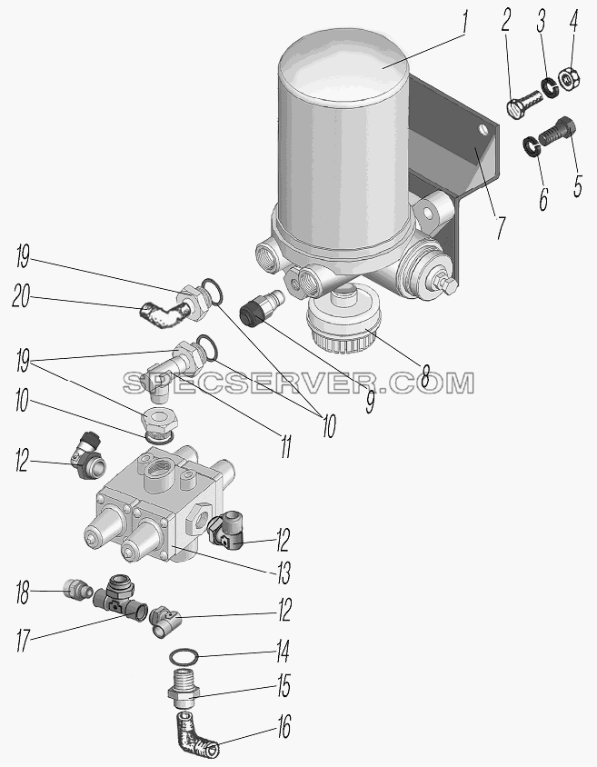 Установка влагомаслоотделителя и 4-х контурного защитного клапана для Урал-4320-0971-58 (список запасных частей)