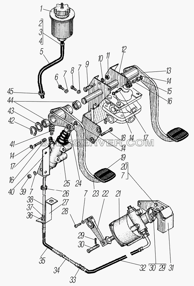 Привод педалей сцепления и тормоза для Урал-4320-1151-59 (список запасных частей)