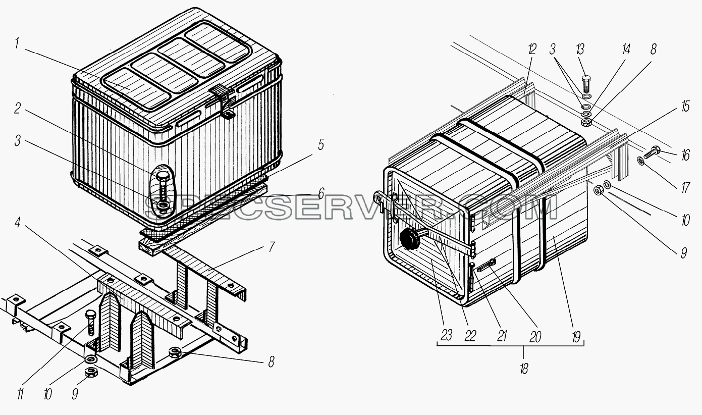 Установка инструментального ящика для Урал-4320-1951-58 (список запасных частей)
