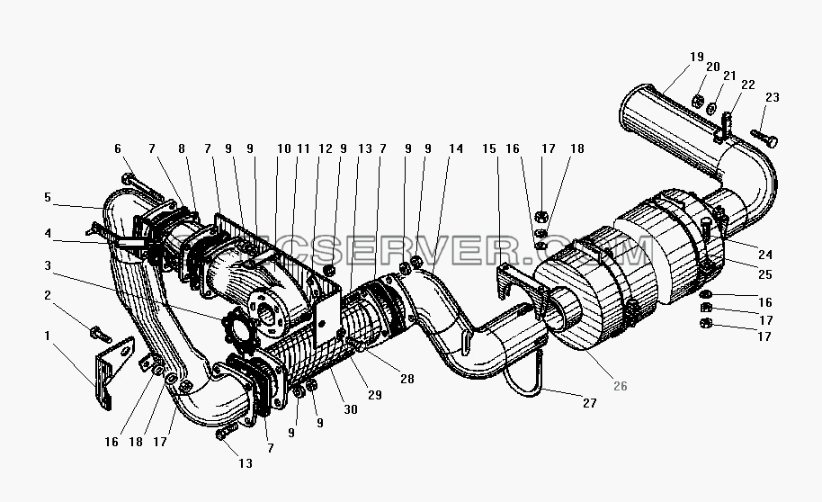 Система выпуска газов для Урал-4320-41 (список запасных частей)
