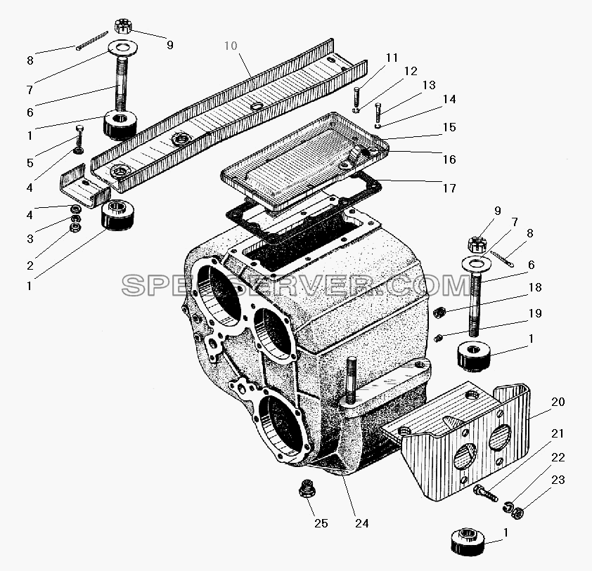 Картер и подвеска раздаточной коробки для Урал-4320-41 (список запасных частей)