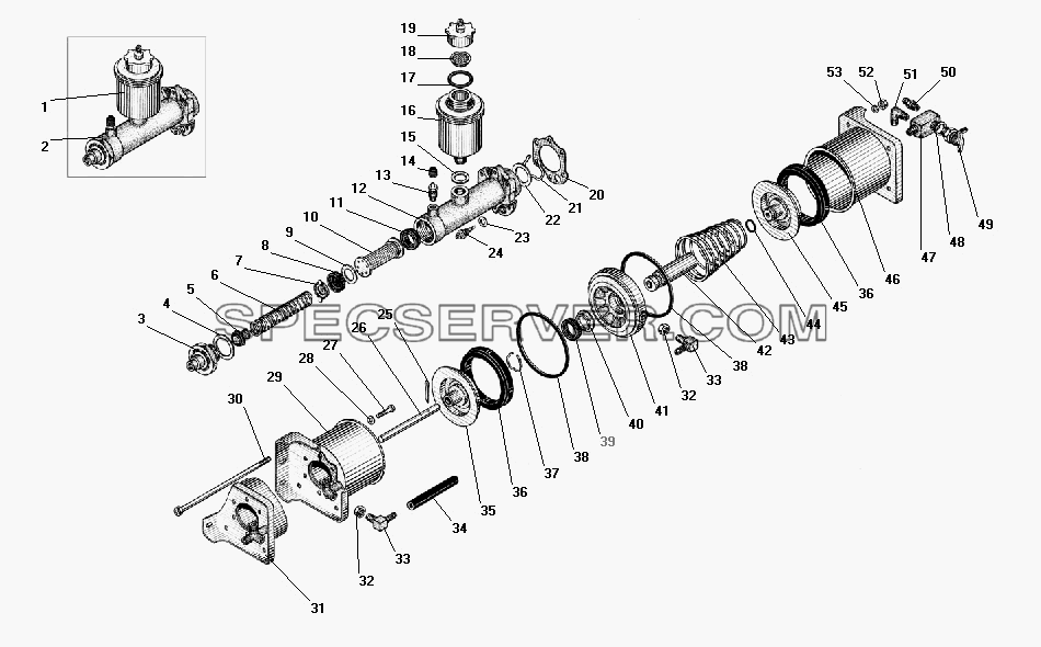 Пневматический усилитель с главным тормозным цилиндром для Урал-4320-41 (список запасных частей)