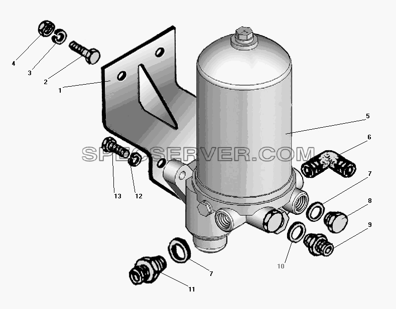 Установка влагомаслоотделителя со встроенным регулятором давления для Урал-4320-41 (список запасных частей)