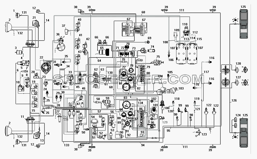 Схема электрооборудования для Урал-4320-41 (список запасных частей)