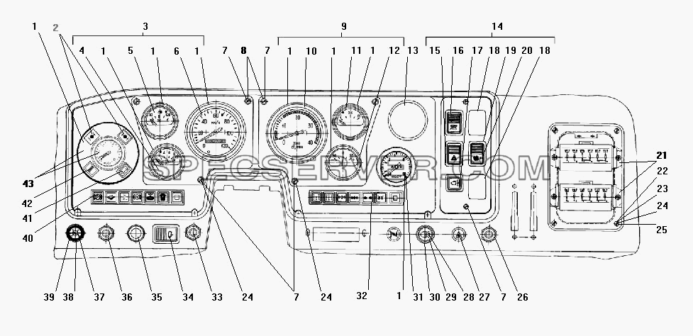 Панель приборов для Урал-4320-41 (список запасных частей)