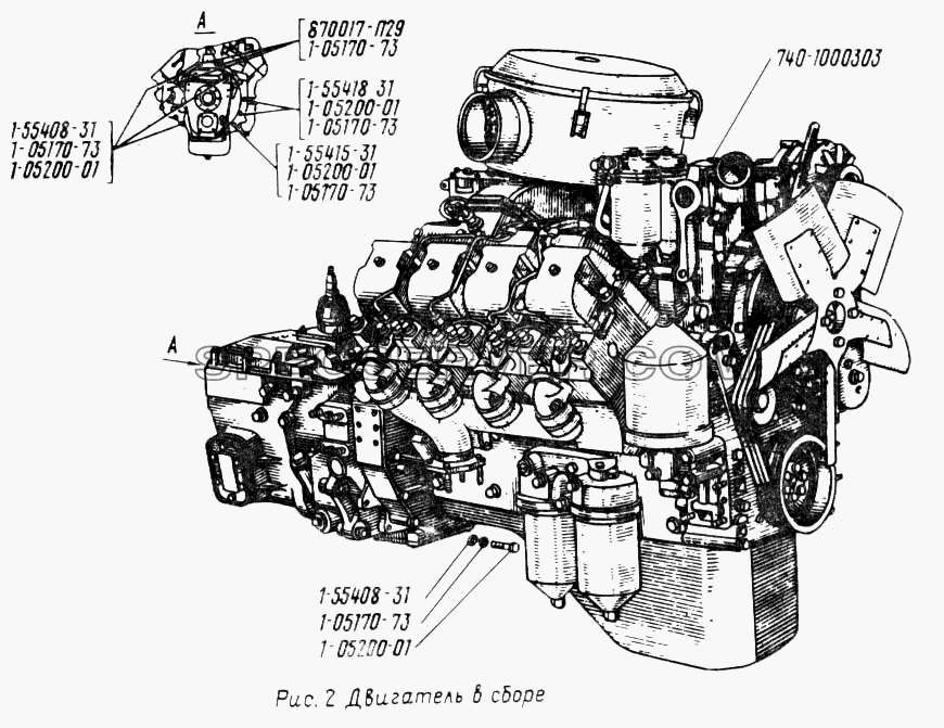Двигатель в сборе для Урал-43202 (список запасных частей)