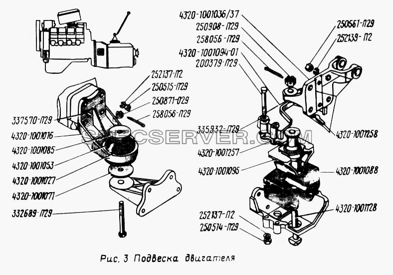 Подвеска двигателя для Урал-43202 (список запасных частей)