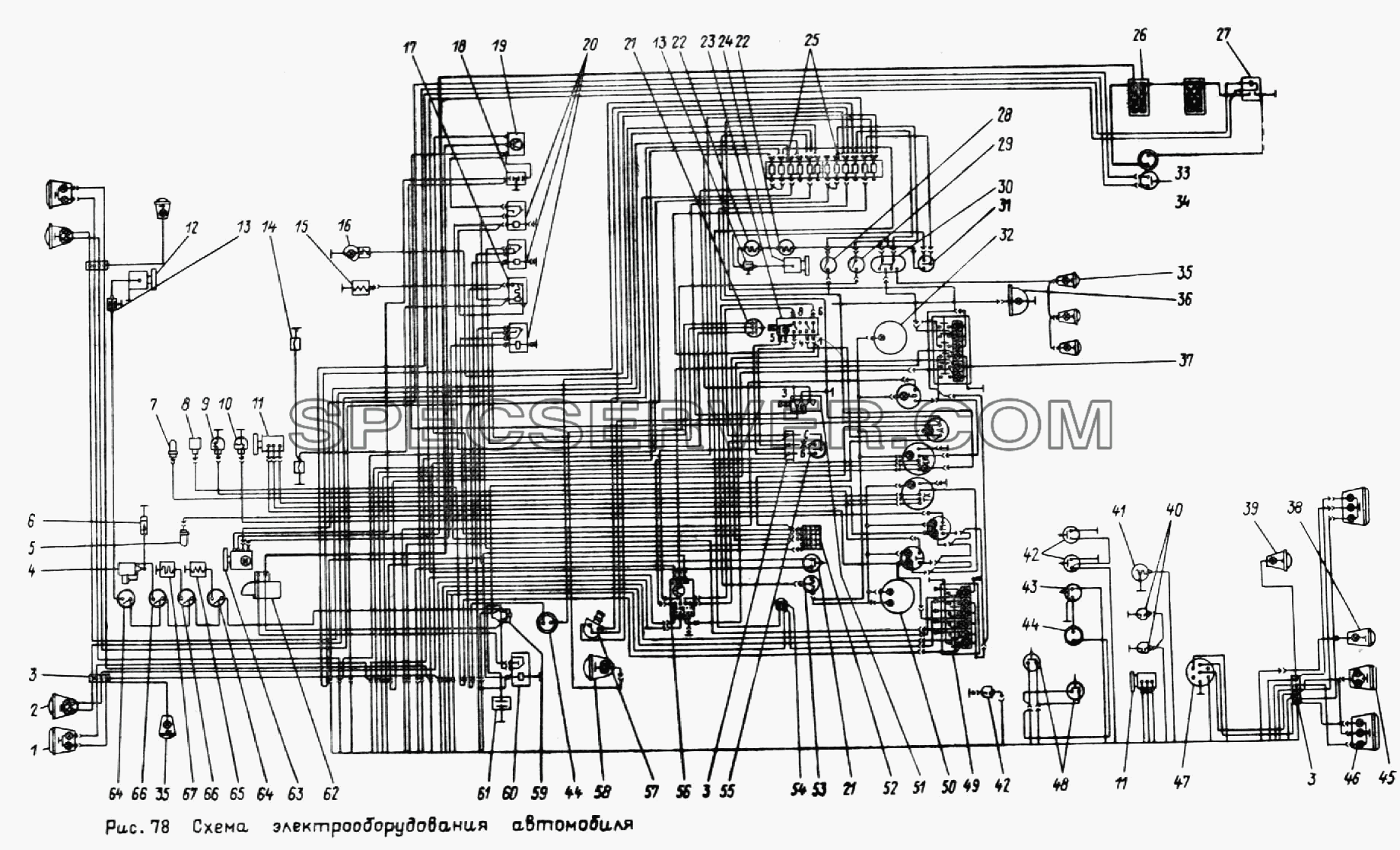 Схема электрооборудования автомобиля для Урал-43202 (список запасных частей)