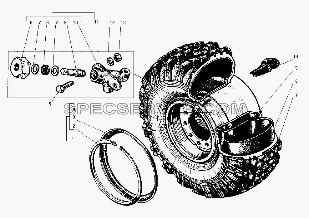 Колесо и шина для Урал-43206-41 (список запасных частей)