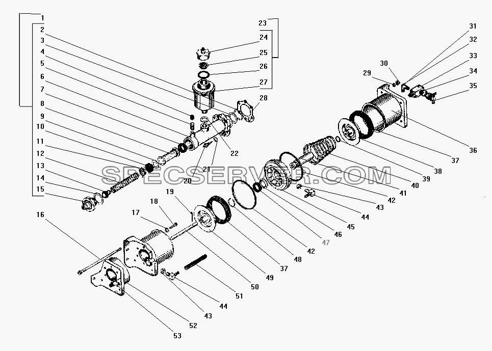 Пневматический усилитель с главным тормозным цилиндром для Урал-43206-41 (список запасных частей)