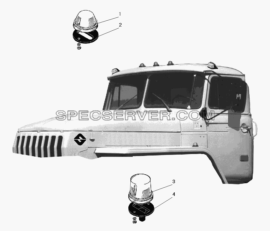 Установка фонарей знака автопоезда и указателя поворота для Урал-43206-41 (список запасных частей)