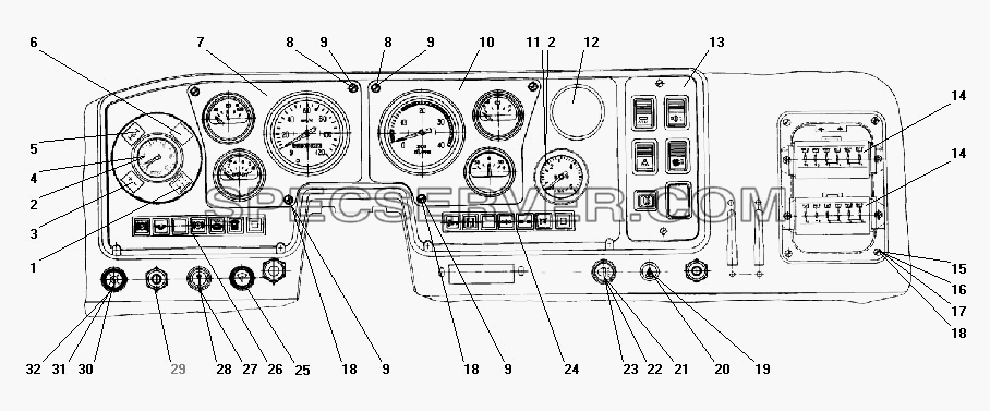 Панель приборов для Урал-43206-41 (список запасных частей)