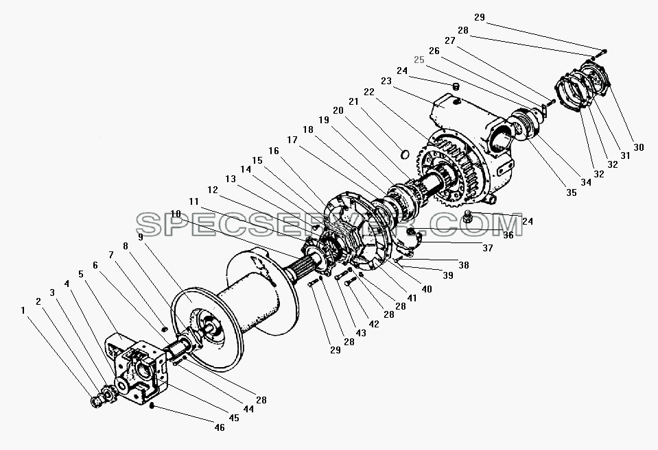 Детали редуктора лебедки для Урал-43206-41 (список запасных частей)