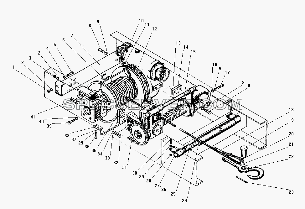 Лебедка с тросоукладчиком в сборе для Урал-43206-41 (список запасных частей)