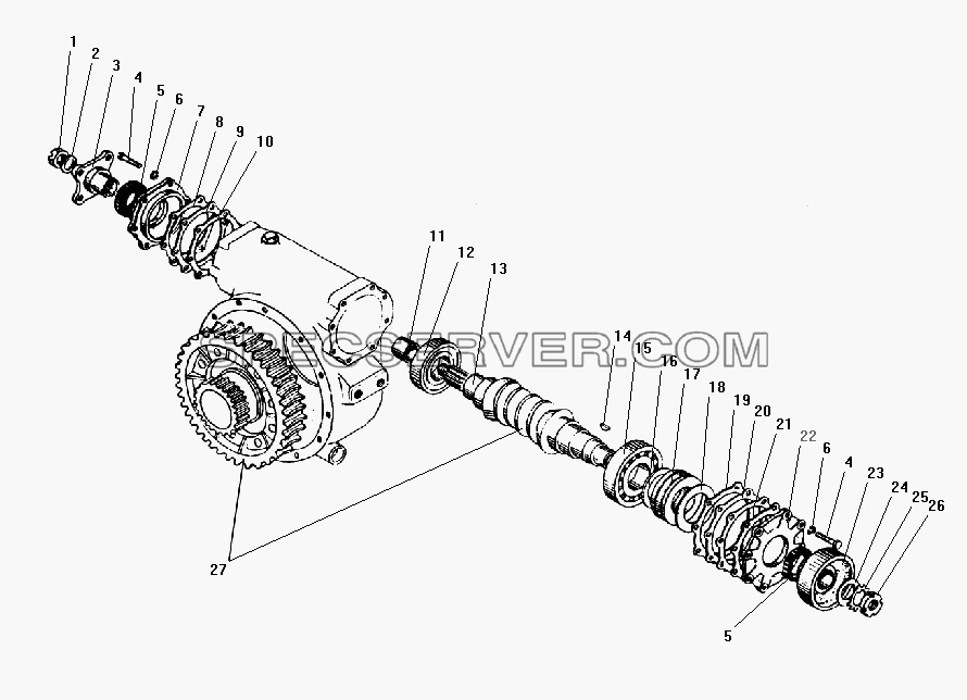 Редуктор лебедки для Урал-43206-41 (список запасных частей)