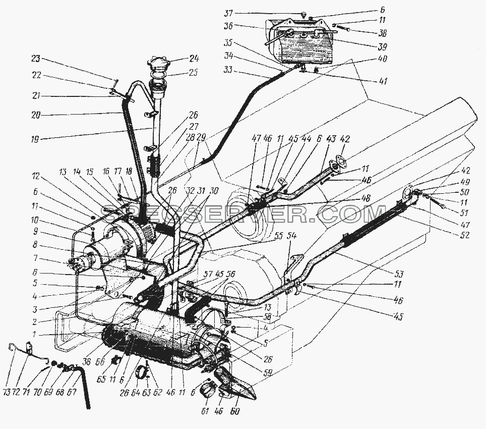 Система пускового подогрева для Урал-4320 (список запасных частей)