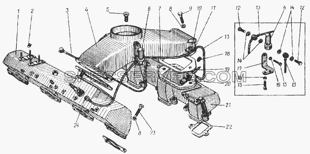Установка электромагнитного клапана и запальных свечей на двигателе для Урал-4320 (список запасных частей)
