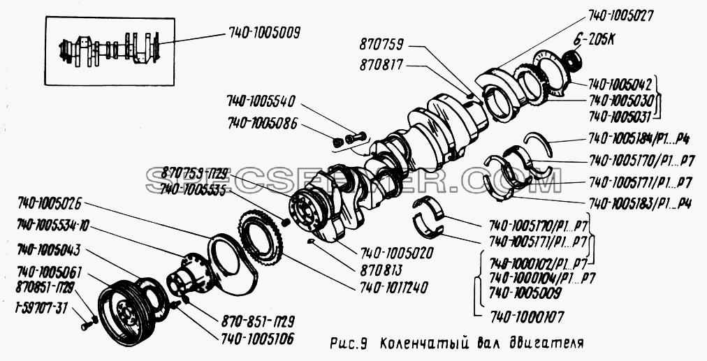 Коленчатый вал двигателя для Урал-4320 (список запасных частей)