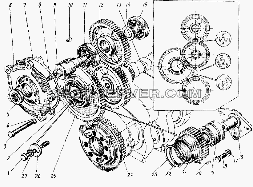Привод агрегатов для Урал-4420 (список запасных частей)