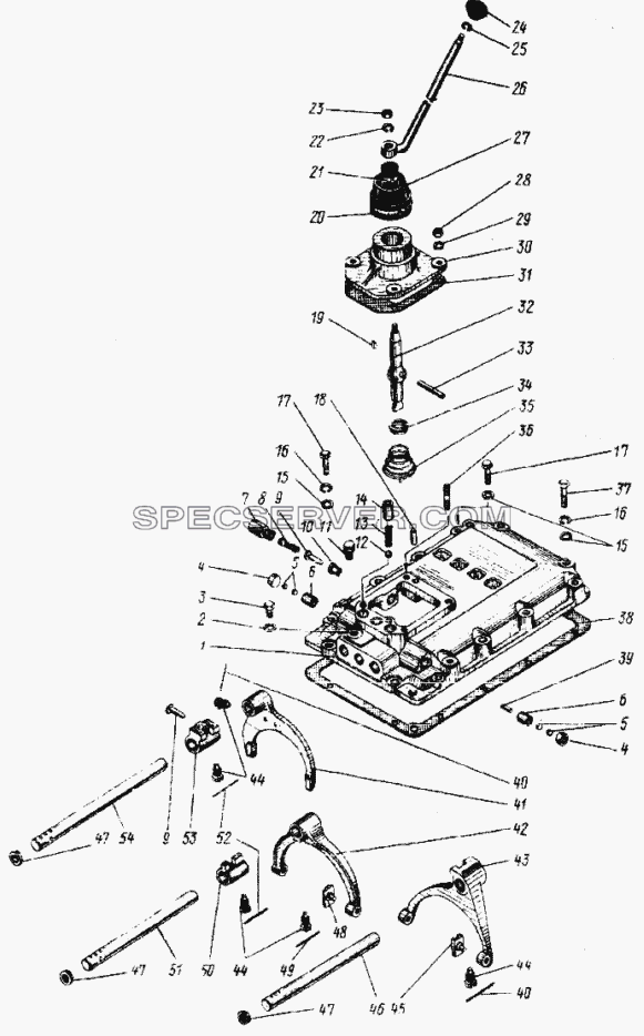 Механизм переключения передач для Урал-4420 (список запасных частей)