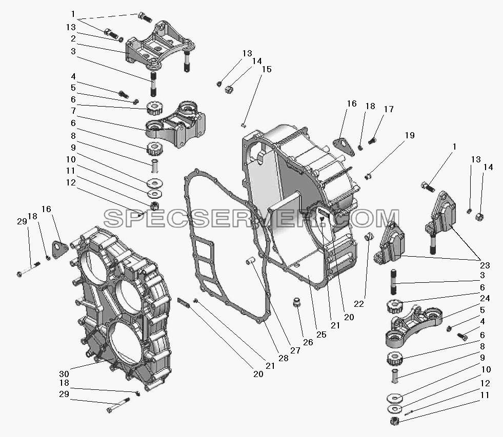 Картер и подвеска раздаточной коробки для Урал-532301 (список запасных частей)