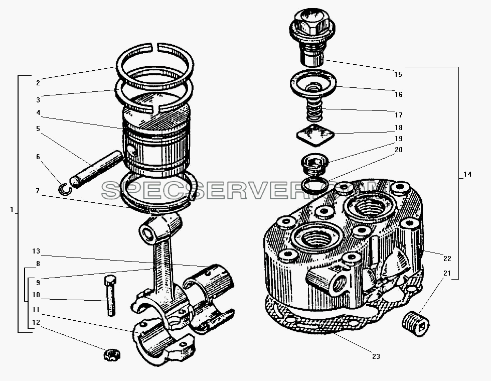 Головка и поршень компрессора для Урал-532301 (список запасных частей)
