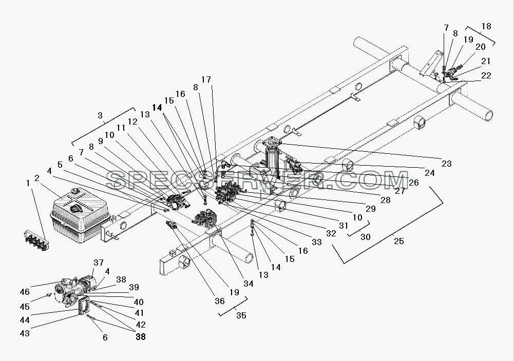 Агрегаты самосвальной установки для Урал-5557-40 (список запасных частей)