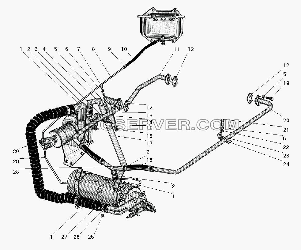Трубы и шланги системы предпускового подогрева для Урал-5557-40 (список запасных частей)
