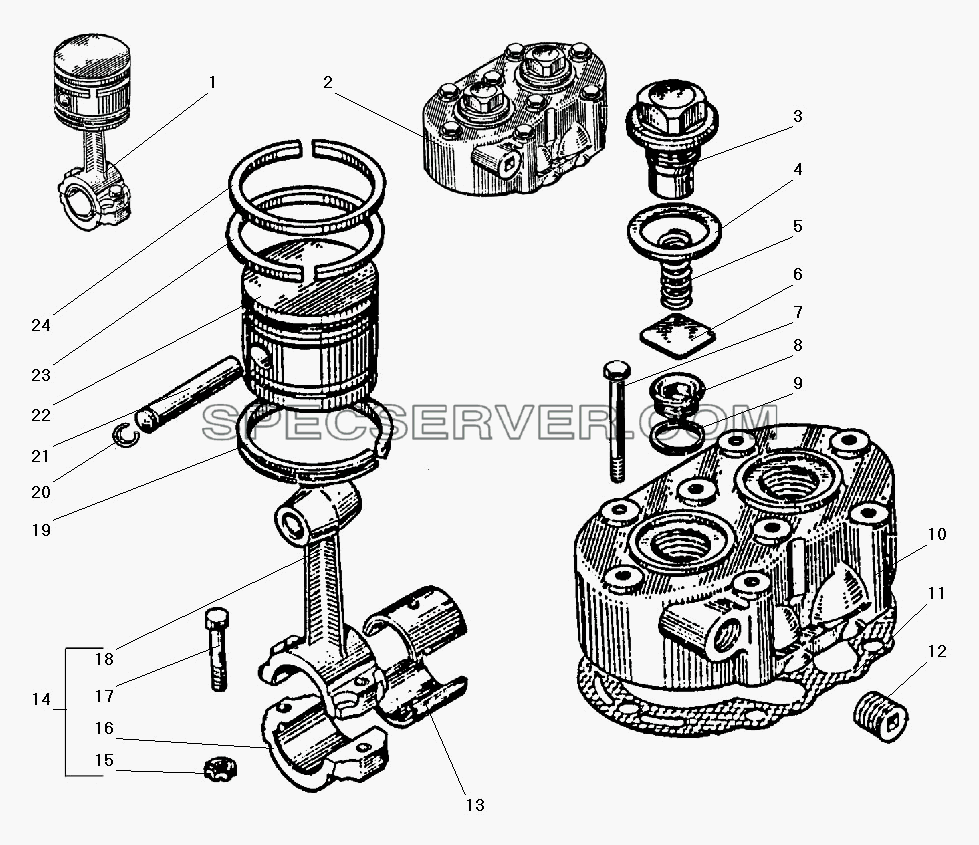 Головка и поршень компрессора для Урал-5557-40 (список запасных частей)