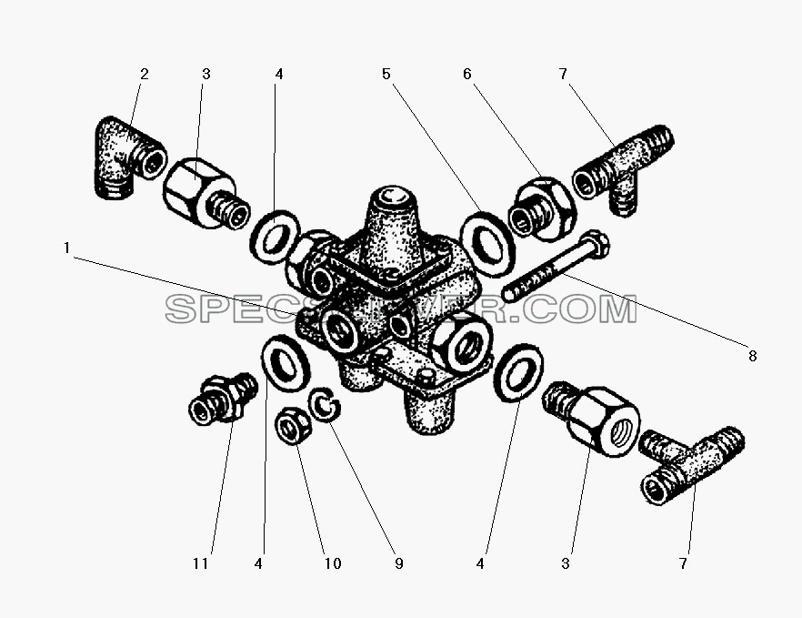 Установка тройного защитного клапана для Урал-5557-40 (список запасных частей)