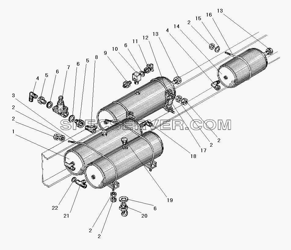 Установка воздушных баллонов без АБС для Урал-5557-40 (список запасных частей)