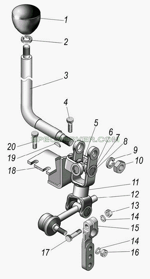 Установка рычага переключения передач для Урал-55571-1121-70 (список запасных частей)