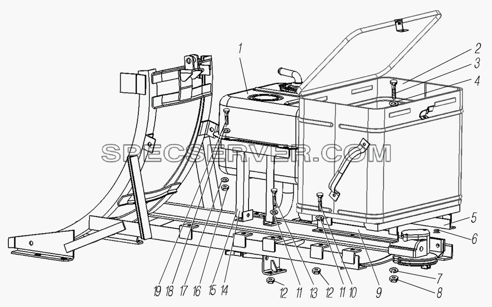 Установка инструментального ящика и масляного бака для Урал-55571-1121-70 (список запасных частей)