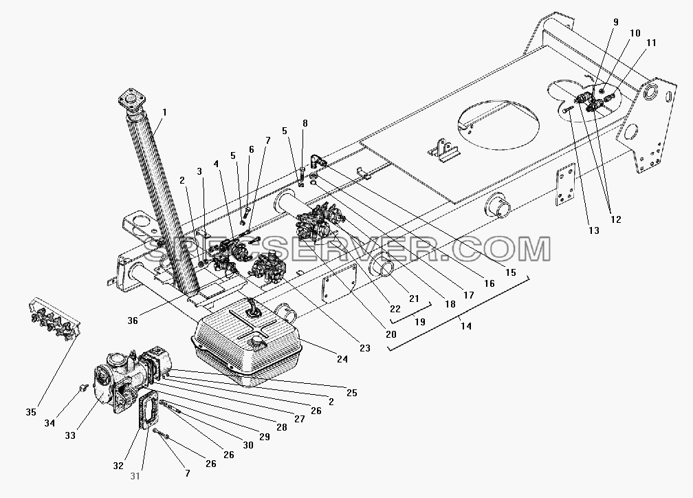 Агрегаты самосвальной установки для Урал-55571-40 (список запасных частей)
