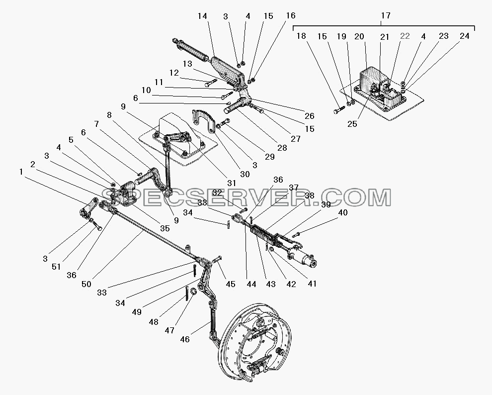 Привод стояночного тормоза и управление краном торможения прицепа для Урал-55571-40 (список запасных частей)
