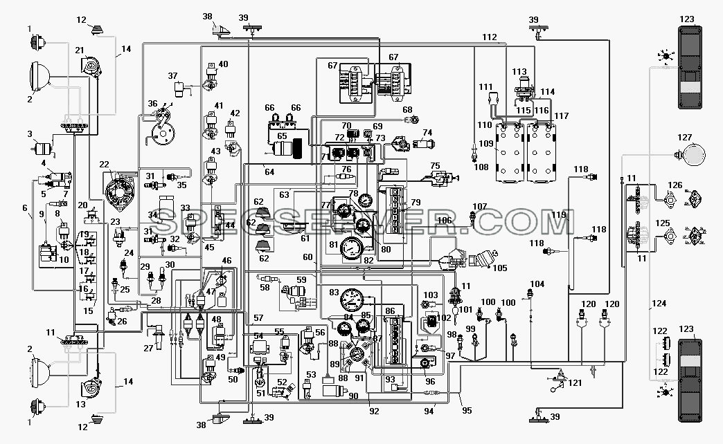 Схема электрооборудования для Урал-55571-40 (список запасных частей)