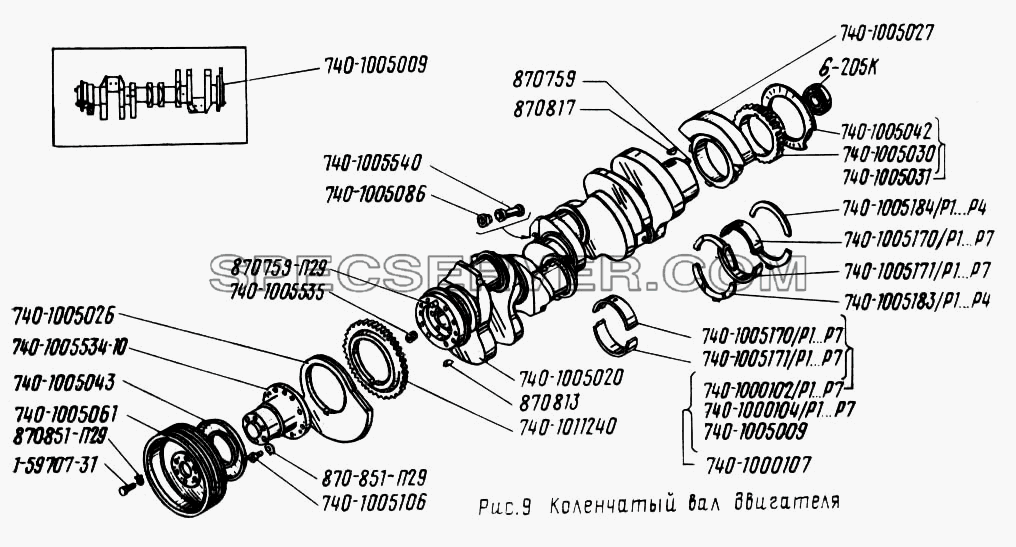 Коленчатый вал двигателя для Урал-5557 (список запасных частей)
