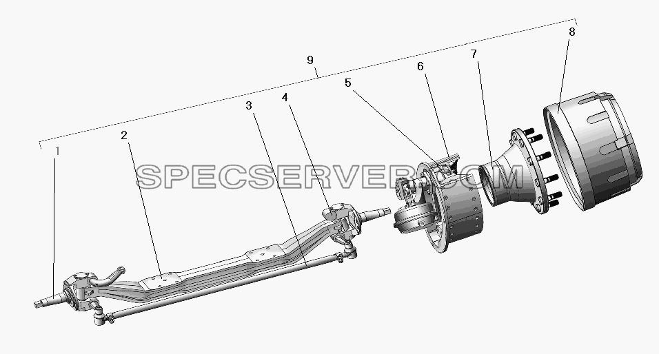 Ось передняя со ступицей и тормозом для Урал-63685 (список запасных частей)