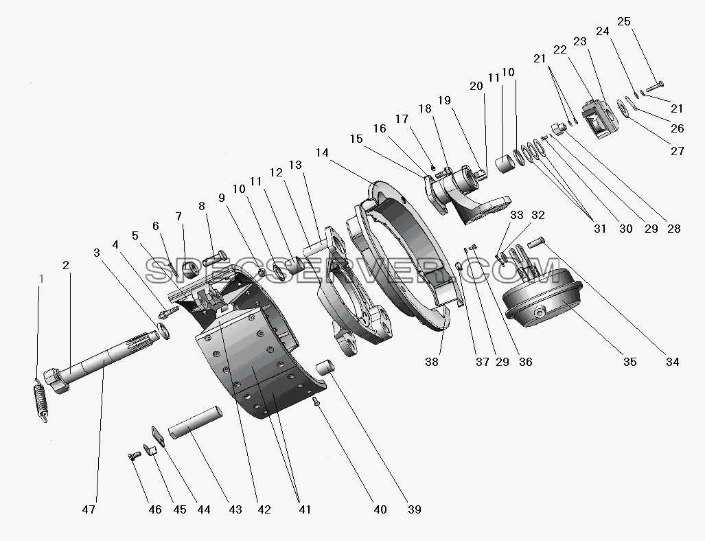 Рабочий тормоз переднего колеса для Урал-63685 (список запасных частей)