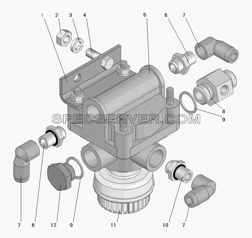 Установка ускорительного клапана стояночного тормоза для Урал-63685 (список запасных частей)