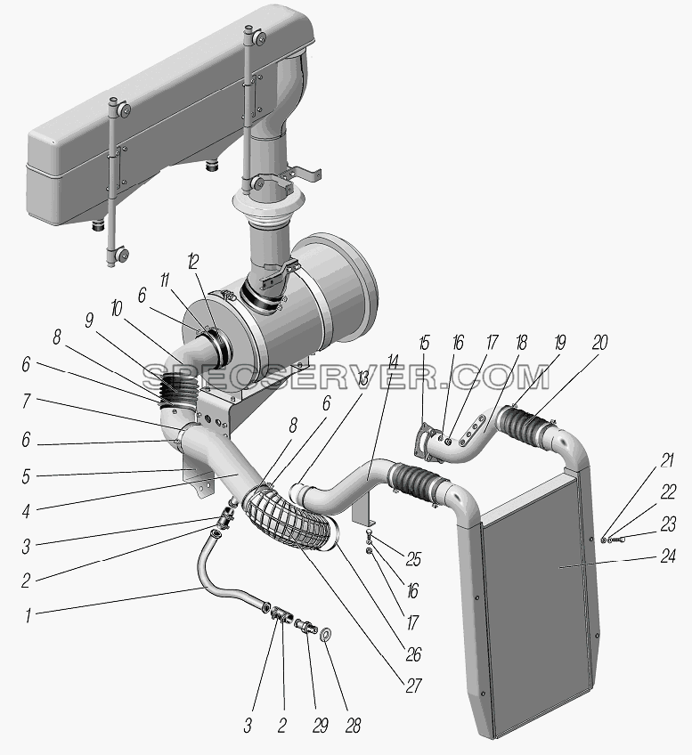 Система питания двигателя воздухом для Урал-6370-1121 (список запасных частей)